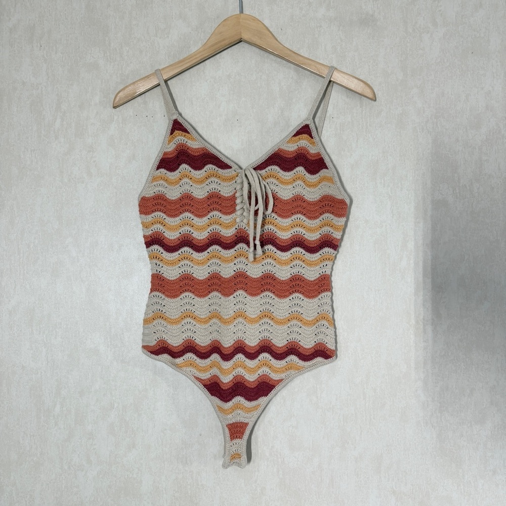 BaeVely Women’s Crochet Bodysuit Tank Top in Chevron Multicolor M